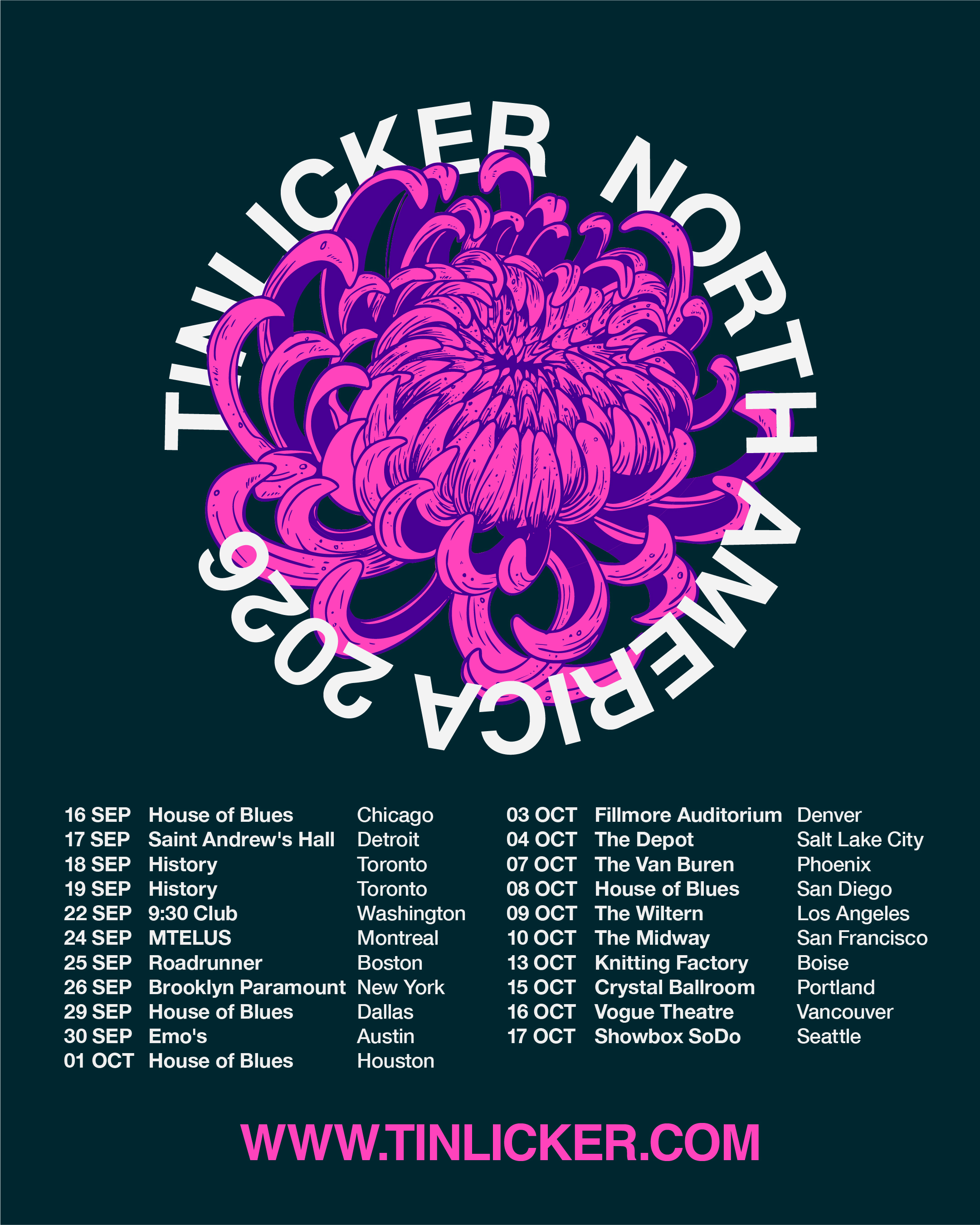 Tinlicker North America Tour 2026 announces 21 live dates across the U.S. and Canada in support of “Dreams Of The Machine.”